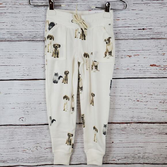 🔴 Justice Active Joggers Elastic Drawstring Waist Girl 6 Cream Dog Print - Picture 1 of 9